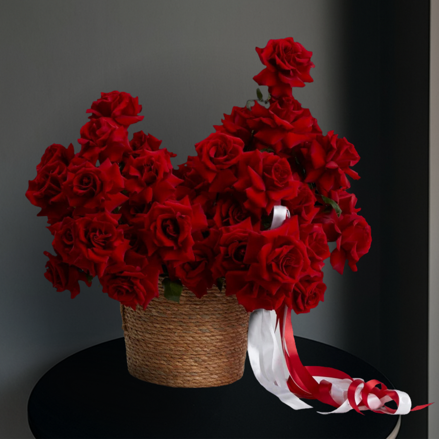 Red French-Style Roses in a Basket