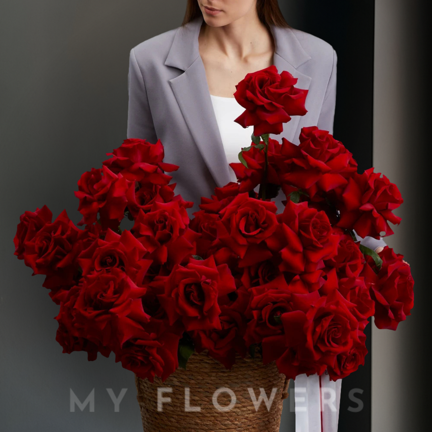Red French-Style Roses in a Basket