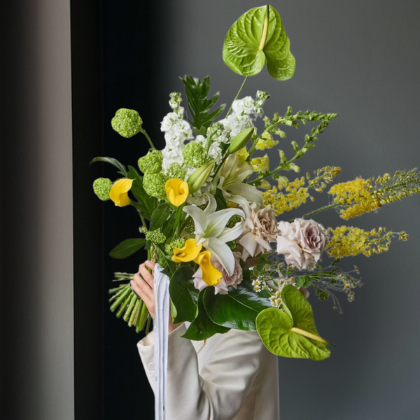 Wood Flowers Bouquet - A Rustic Blend of Lily, Carnations, Bells of Ireland & Greenery