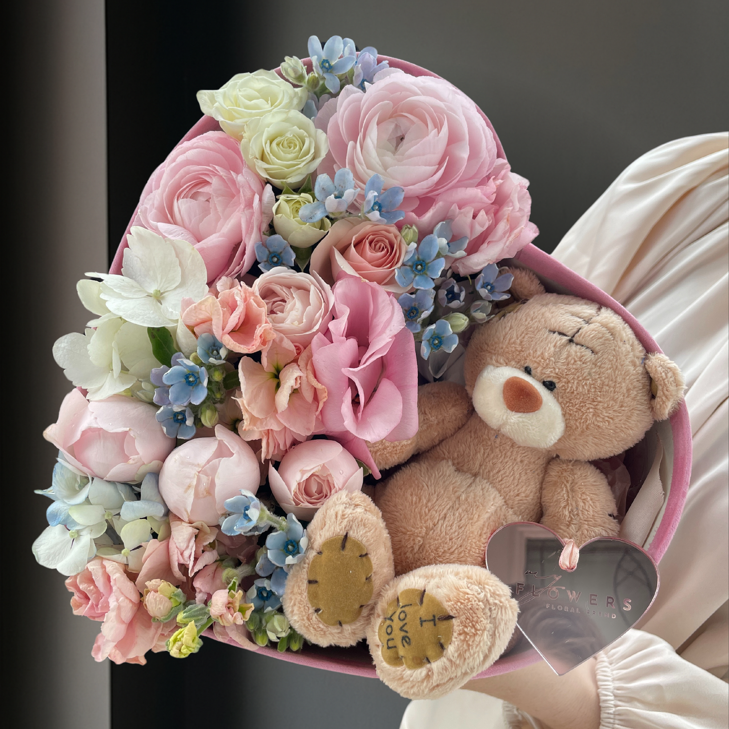 Pink  Heart Box with a Teddy Bear