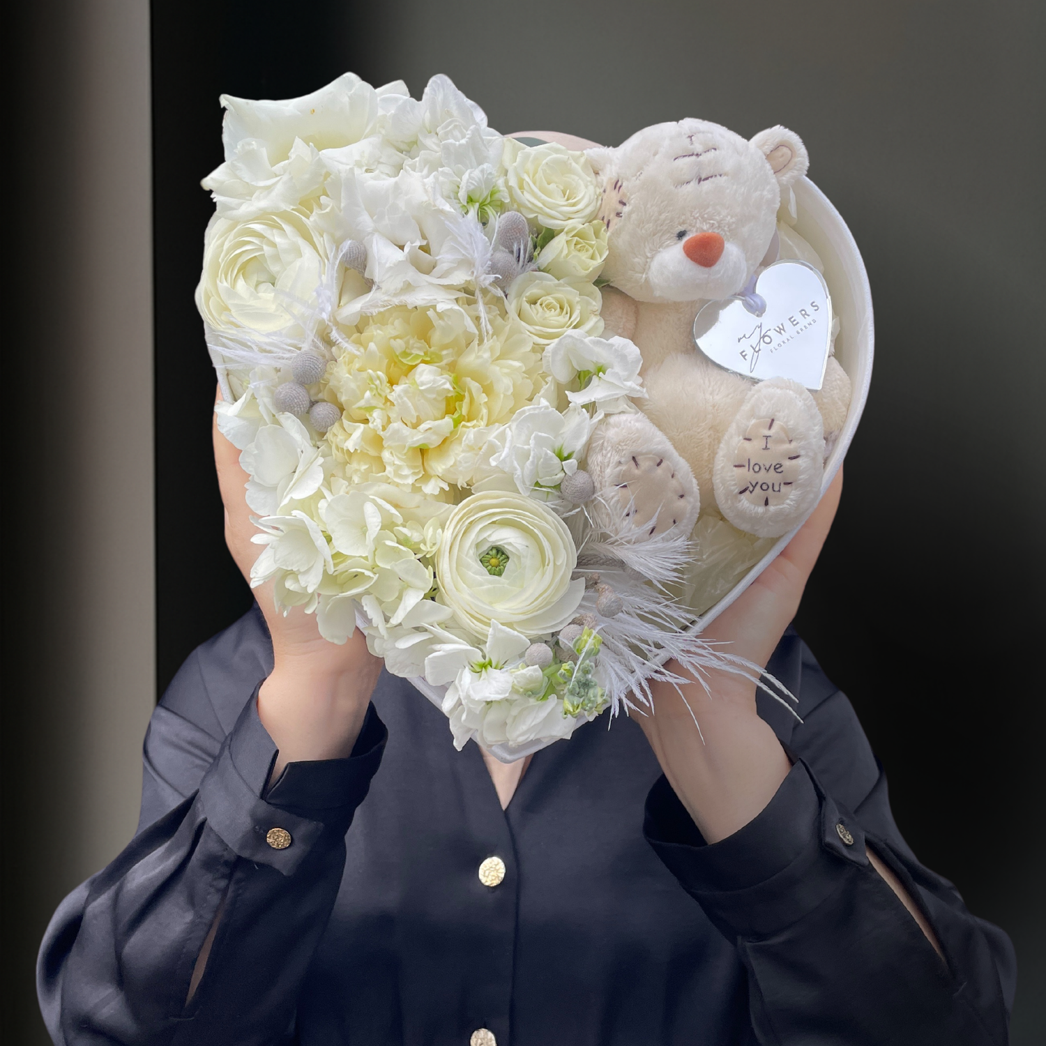 White Heart Box with a Teddy Bear